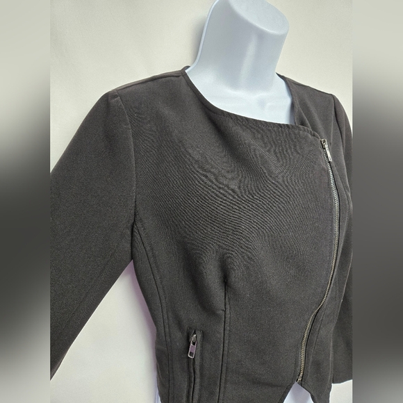 Bongo S Black Jacket Asymetrical Zipper Pointed Ends Long Sleeve Faux Pockets - Picture 3 of 7